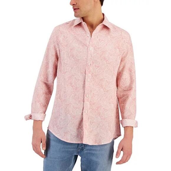 Club Room Luxury 100% Linen Men's Elevated Kona Paisley Button Down Shirt - Picture 1 of 10